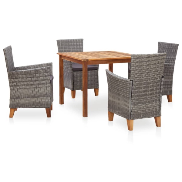 Set Mobilier De Exterior 5 Piese Gri Poliratan Lemn Acacia 46000